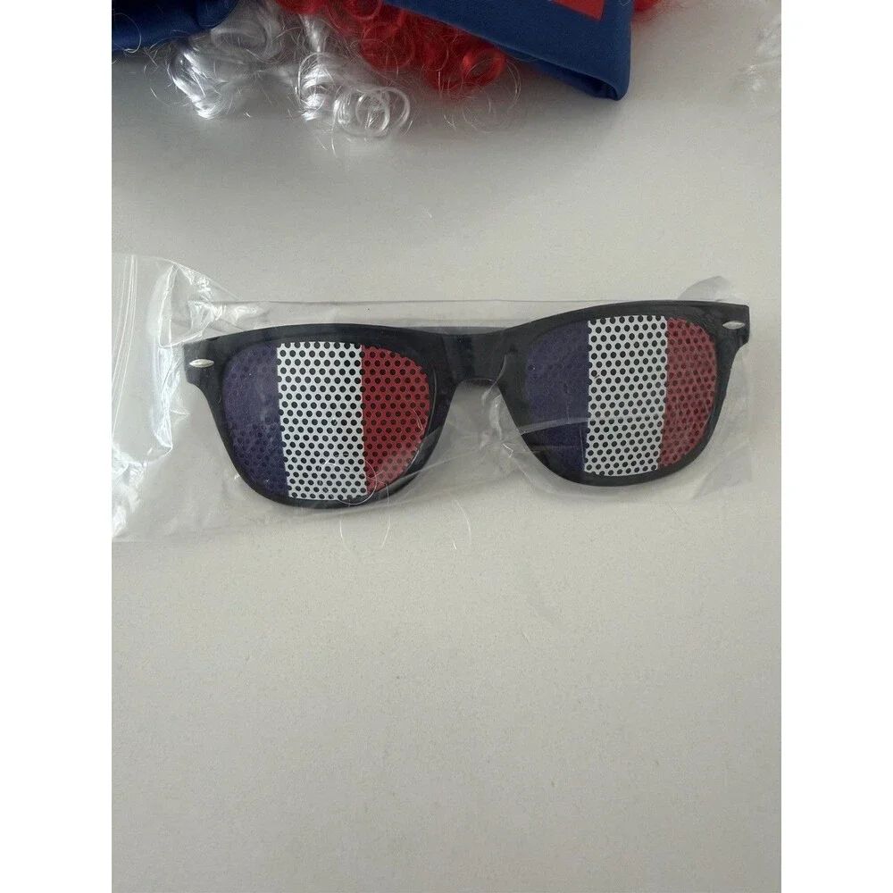 Soccer Match France Flag Color Explosion Hair Wig Fan Hairpiece with glasses